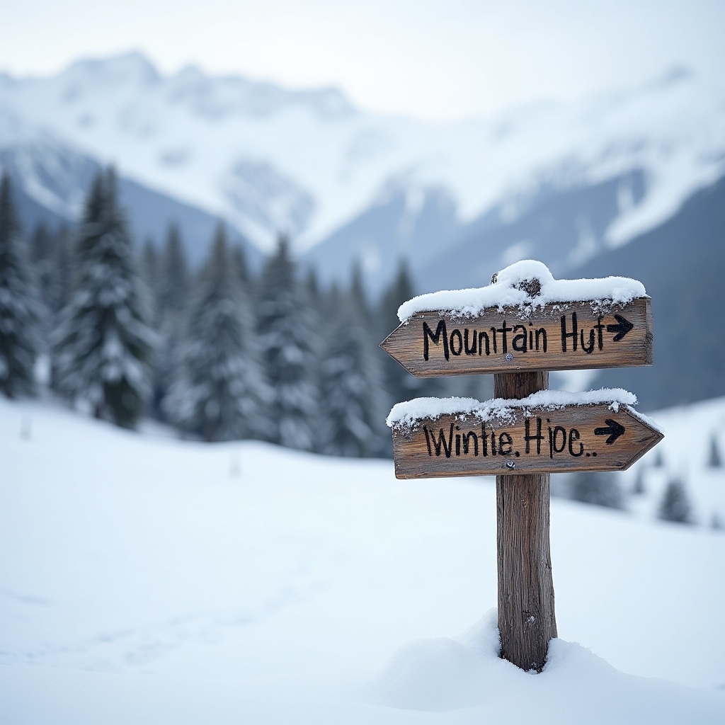 Wegweiser für Winterwanderer vor verschneiter Berglandschaft